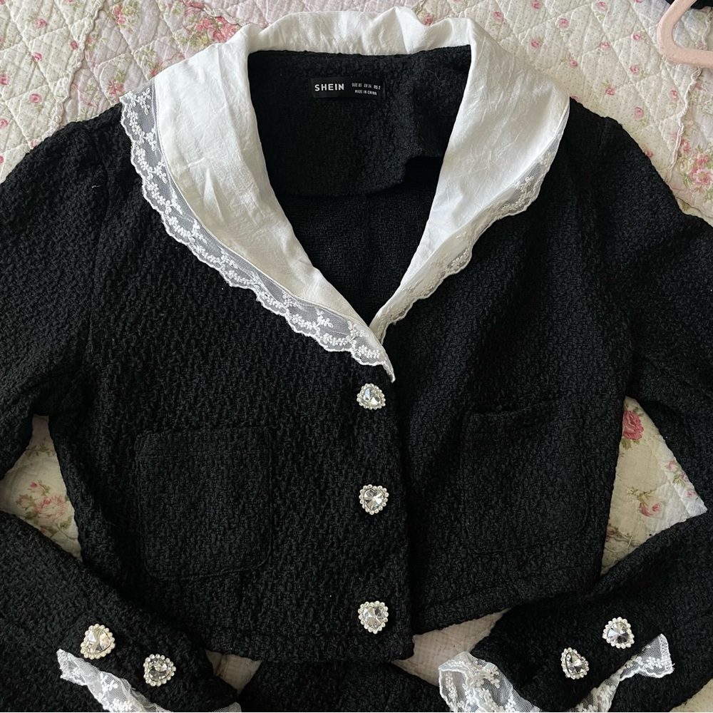 Shein black tweed 2pc with lace trim - Picture 5 of 5